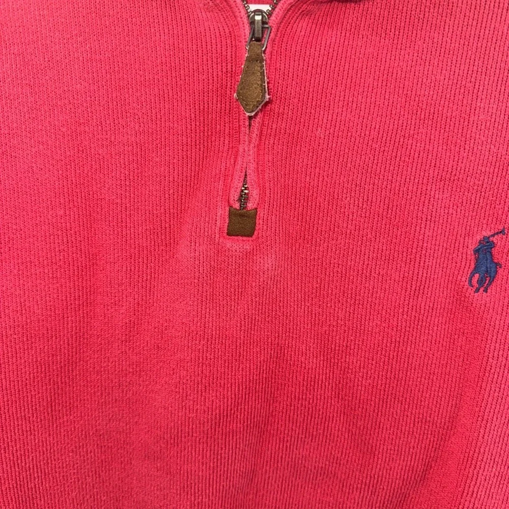 Polo Ralph Lauren Sweater Men Medium Red Solid Cotton Quarter Zip Sweatshirt VTG